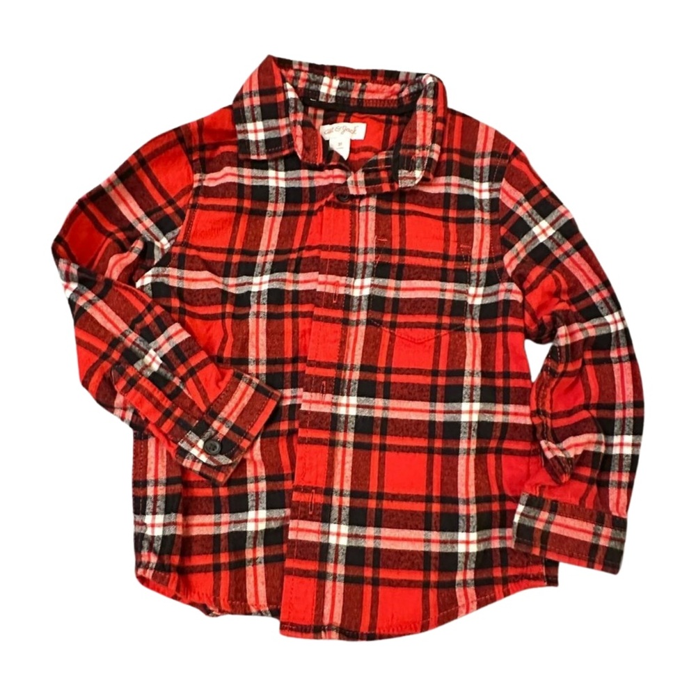 Cat‎ & Jack Red and Black Plaid Button Down Shirt